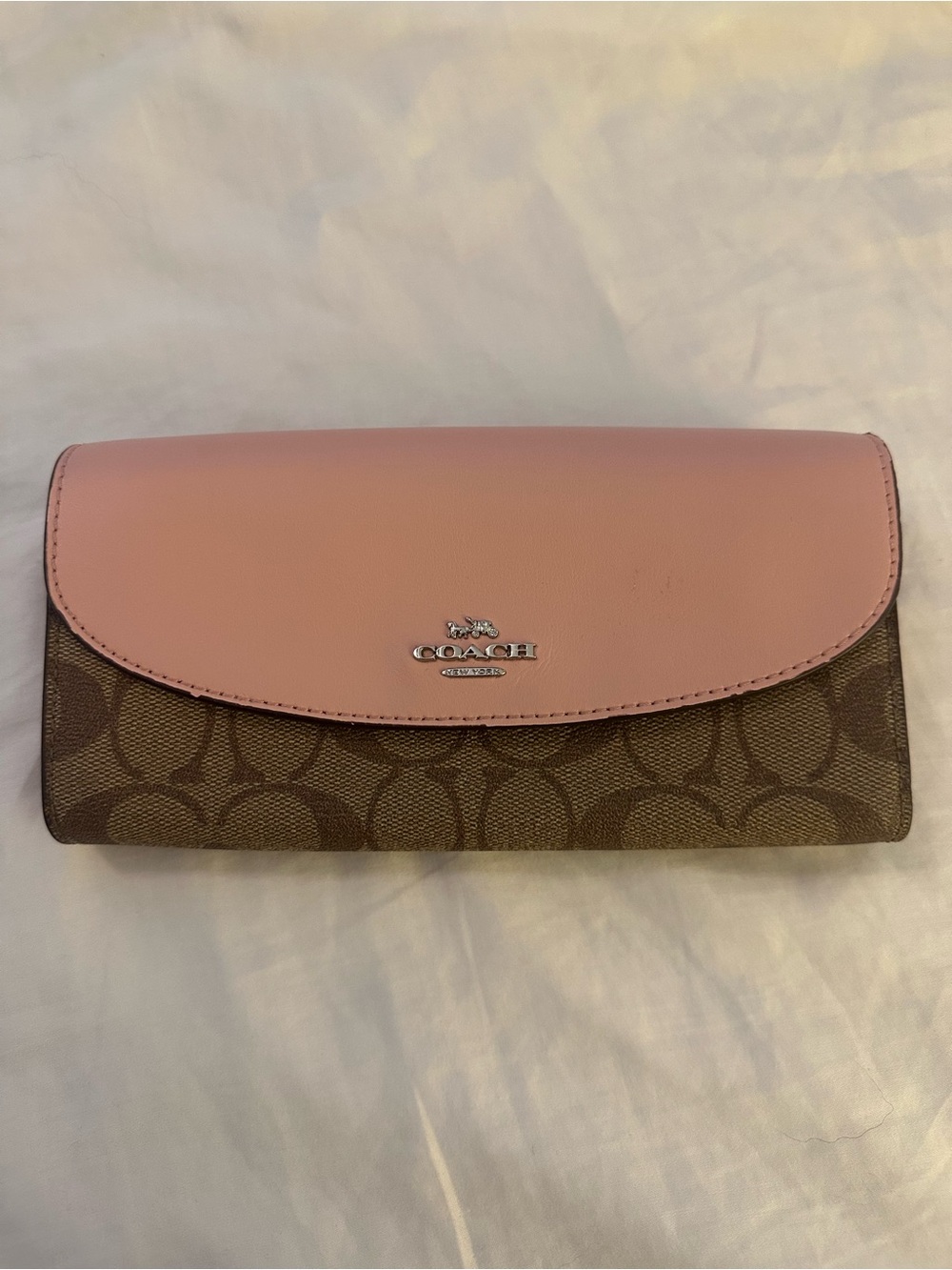 Coach Pink Flap Signature Canvas Continental Wallet